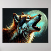 Poster Dessin dur Pastel Wolf Howling Moon III (Devant)