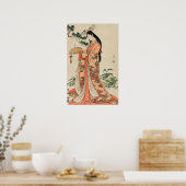Poster Dessin en bois ancien d'une femme japonaise (Cuisine)