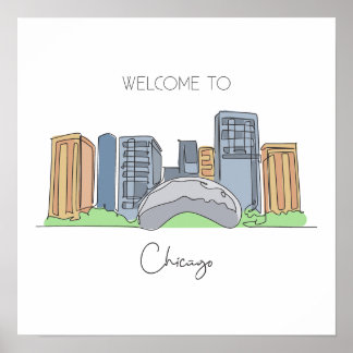 Poster Dessin en ligne continue de Chicago USA
