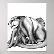 Dessin en ligne noir et blanc de la famille Puma