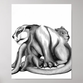 Poster Dessin en ligne noir et blanc de la famille Puma