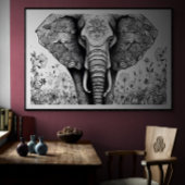 Poster Dessin en noir et blanc Elephant | Ai