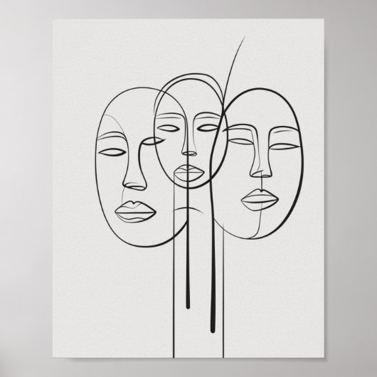Poster Dessin face minimaliste d'une ligne (Devant)