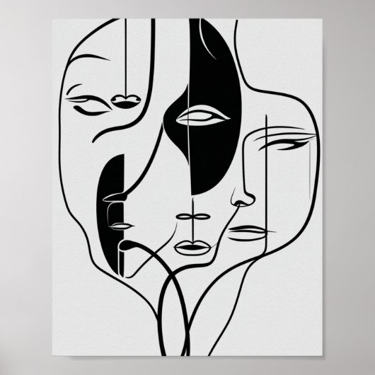 Poster Dessin facial minimaliste de ligne (Devant)