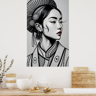 Poster dessin fille chinoise