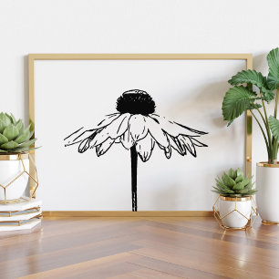 Poster Dessin floral minimaliste noir et blanc