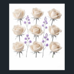 Poster Dessin floral minimaliste Rose à la crème<br><div class="desc">Roses crème minimaliste et lavande design floral dans un style vintage moderne.</div>