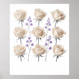 Poster Dessin floral minimaliste Rose à la crème