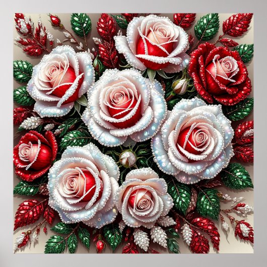 Poster Dessin floral orné de gemmes complexes (Devant)