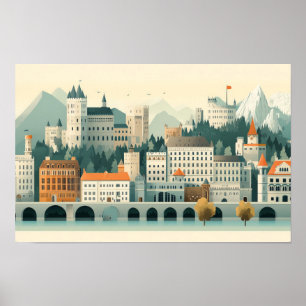 Poster Dessin graphique d'architecture Cityscape