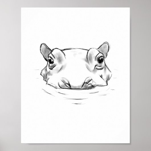 Poster Dessin hippo adorable (Devant)