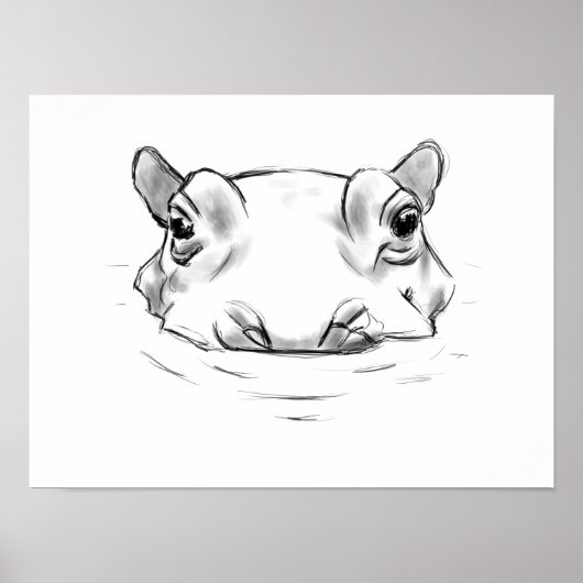 Poster Dessin hippo mignon (Devant)