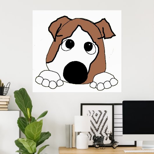 Poster dessin humoristique bulldog rouge et blanc (Bureau à domicile)