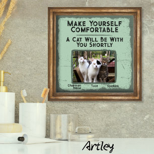 Poster Dessin humoristique de chat pour la salle de bain 