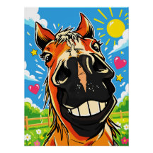Dessin humoristique de cheval avec un sourire en b