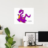 Poster dessin humoristique de dinosaure de dino violet (Bureau à domicile)