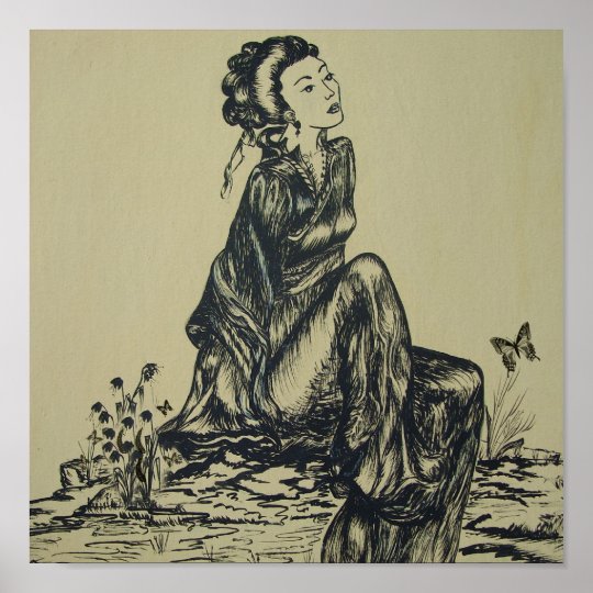 Poster Dessin Japonais De Geisha De Femme A L Encre Zazzle Be