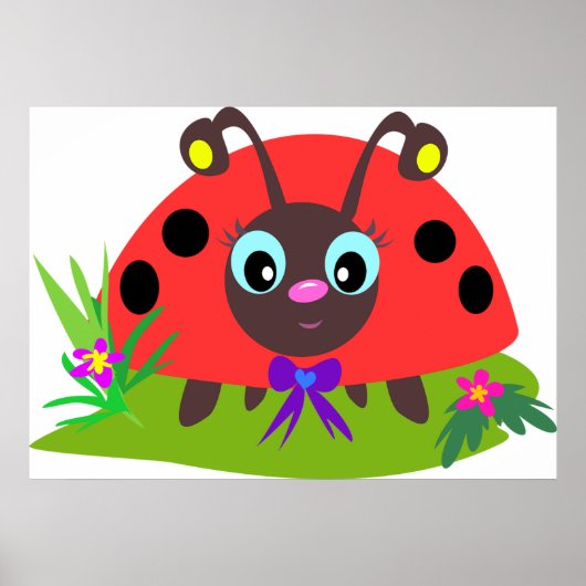 Poster Dessin Ladybug Bow and Flowers (Devant)