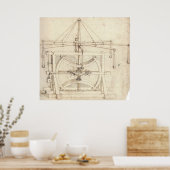 Poster Dessin mécanique à volant Léonard de Vinci (Cuisine)