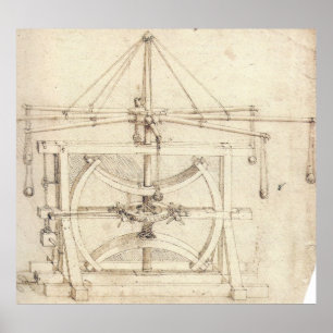 Poster Dessin mécanique à volant Léonard de Vinci