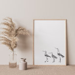 Poster Dessin minimaliste d'art ornithologique en noir et<br><div class="desc">Un dessin minimaliste moderne d'un trio d'oiseaux en noir et blanc.</div>
