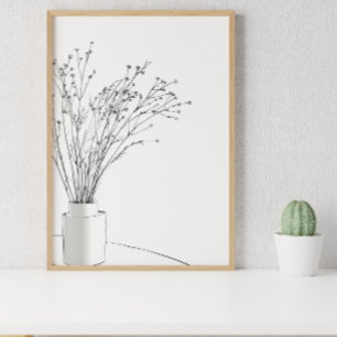 Poster Dessin minimaliste en ligne de fleurs