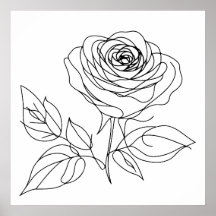 dessin minimaliste rose à une ligne en noir
