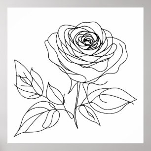 Poster dessin minimaliste rose à une ligne en noir