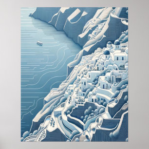 Poster Dessin minimaliste Santorin