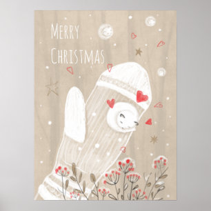 Poster Dessin moderne de chaton de Noël en gant mignon