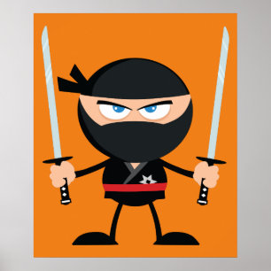 Poster Dessin Ninja Warrier Avec Deux Katana