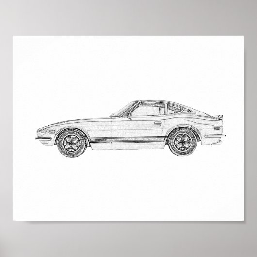Poster Dessin Nissan S30 noir et blanc Datsun 240Z (Devant)