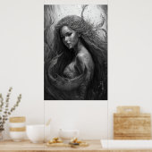 Poster Dessin noir et blanc - Art Sirène (Cuisine)