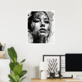 Poster Dessin noir et blanc du visage d'une femme (Bureau à domicile)