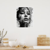 Poster Dessin noir et blanc du visage d'une femme (Cuisine)