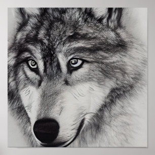 Poster Dessin noir et blanc d'un loup