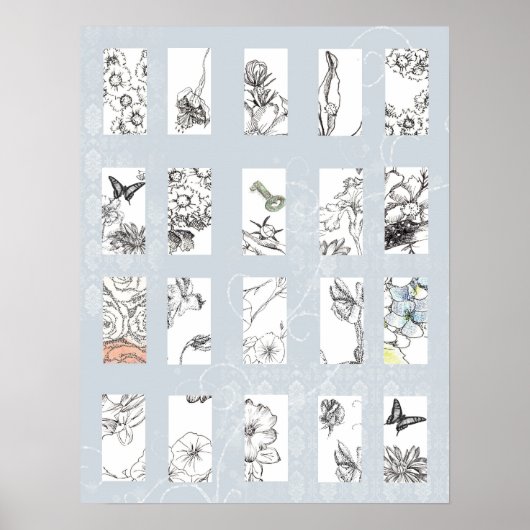 Poster Dessin noir et blanc Fleur Art Collage Gris (Devant)