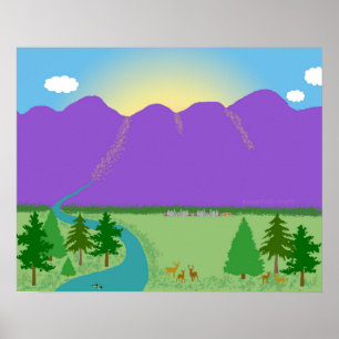 Poster Dessin numérique original de matin de montagne
