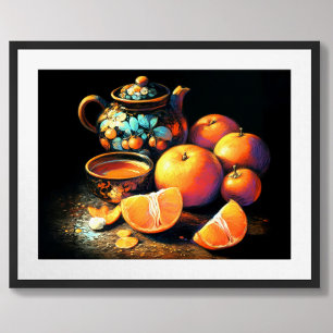 Poster Dessin Pastel Asiatique Teapot Oranges Offre