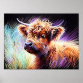 Poster Dessin Pastel Baby Highland Vache Lavande (Devant)
