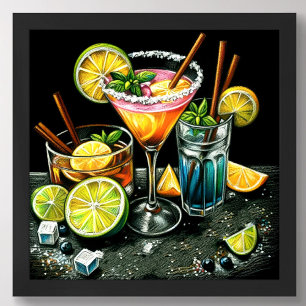 Poster Dessin Pastel Cocktails Citrus Wedges
