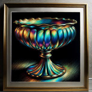 Poster Dessin Pastel coloré Compote en verre d'art antiqu