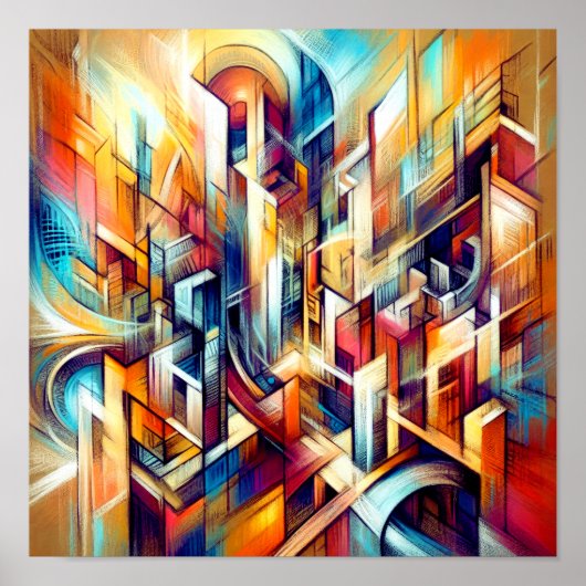 Poster Dessin Pastel Conception abstraite complexe (Devant)