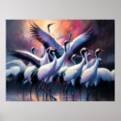 Poster Dessin pastel de grues chinoises à couronne rouge  (Devant)