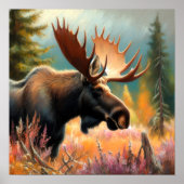 Poster Dessin pastel de l'orignal dans la nature (Devant)