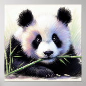 Poster Dessin pastel de Panda Bear Bamboo II (Devant)