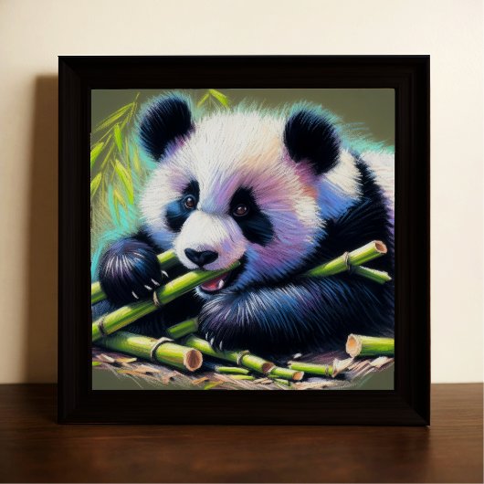 Poster Dessin pastel de Panda Bear Bamboo IV