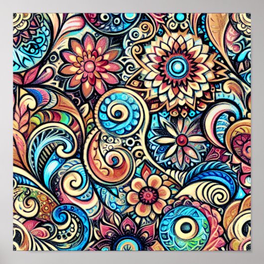 Poster Dessin Pastel Design complexe bohème (Devant)