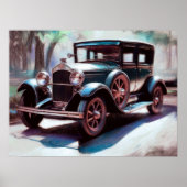 Poster Dessin Pastel Dessin Antique Car Arbres (Devant)