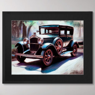 Poster Dessin Pastel Dessin Antique Car Arbres